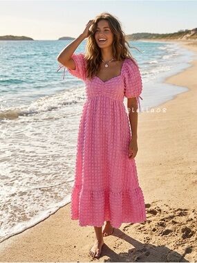 Anthropologie Endless Rose Bubble Puff Sleeve Maxi Dress